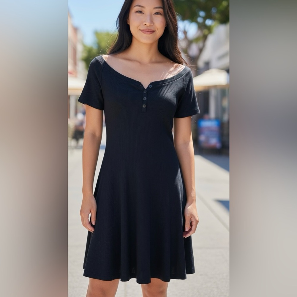 L'Agence Black Elia Stretch Ribbed Off Shoulder Dress Size XS 0